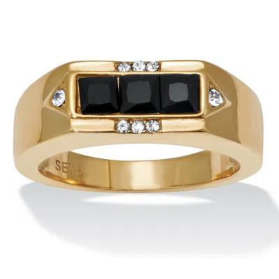 Palm Beach Jewelry Men's Black Glass With Crystal Accents Gold Ion-plated Stainless Steel Ring