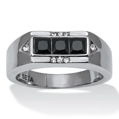 Palm Beach Jewelry Men's Black Glass With Crystal Accents Stainless Steel Ring