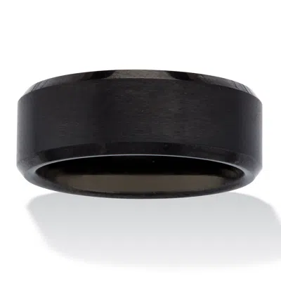Palm Beach Jewelry Men's Black Ion-plated Brushed Finish Bevel Edge Wedding Band