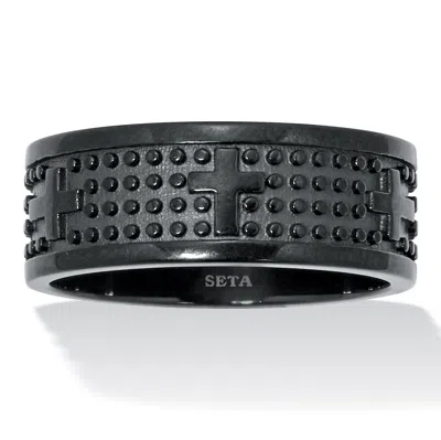 Palm Beach Jewelry Men's Black Ion-plated Stainless Steel Cross Ring