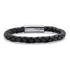 Palm Beach Jewelry Men's Black Leather Bracelet With Stainless Steel Slip Lock Closure 9"