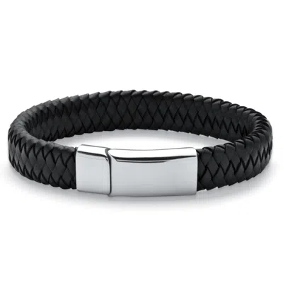 Palm Beach Jewelry Men's Braided Leather And Stainless Steel Bracelet In White
