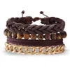 Palm Beach Jewelry Men's Brown Leather Multi Strand Macrame Bracelet Set 8.5 Inch, Adjustable