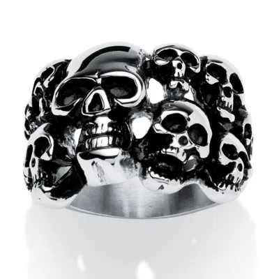 Palm Beach Jewelry Men's Cluster Skull Ring In Antiqued Stainless Steel In White