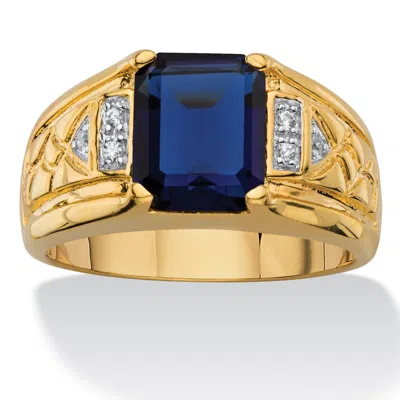 Palm Beach Jewelry Men's Created Blue Sapphire Diamond Accent 18k Gold-plated Etched Ring