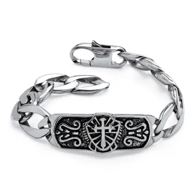 Palm Beach Jewelry Men's Cross And Shield Link Bracelet In Stainless Steel