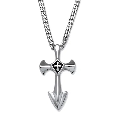 Palm Beach Jewelry Men's Cross Pendant With Blackened Cross Accent In Stainless Steel