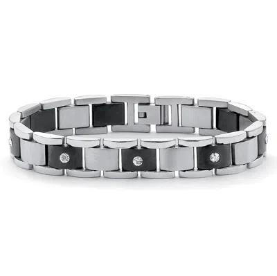 Palm Beach Jewelry Men's Crystal Accent Bar-link Bracelet In Black Ion-plated Stainless Steel In White