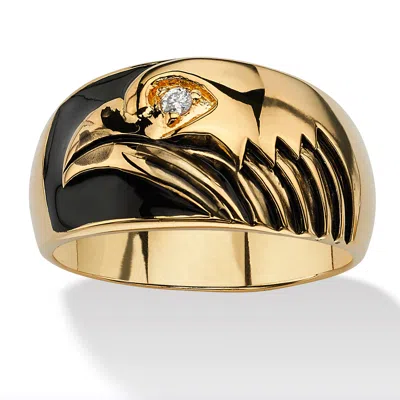 Palm Beach Jewelry Men's Cubic Zirconia Gold-plated Black Enamel-finish American Eagle Ring In Yellow