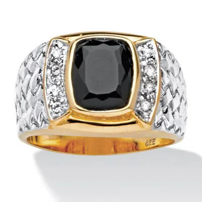 Palm Beach Jewelry Men's Cushion-cut Genuine Onyx & Cz Ring In 14k Gold-plated Sterling Silver In Yellow