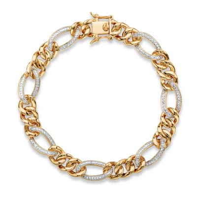Palm Beach Jewelry Men's Diamond Accent 18k Gold-plated Pave-style Oval Curb-link Bracelet 8.5" In White