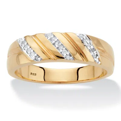 Palm Beach Jewelry Men's Diamond Accent 18k Gold-plated Sterling Silver Diagonal Wedding Band In White