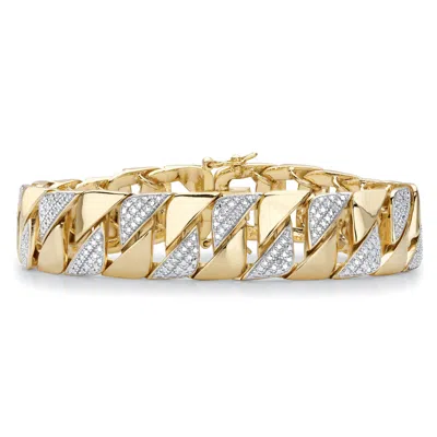 Palm Beach Jewelry Men's Diamond Accent 18k Gold-plated Two-tone Interlocking-link Bracelet 9.5" In White