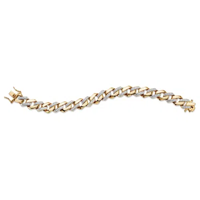 Palm Beach Jewelry Men's Diamond Accent 18k Gold-plated Two-tone Squared Curb-link Bracelet 8.5" In White