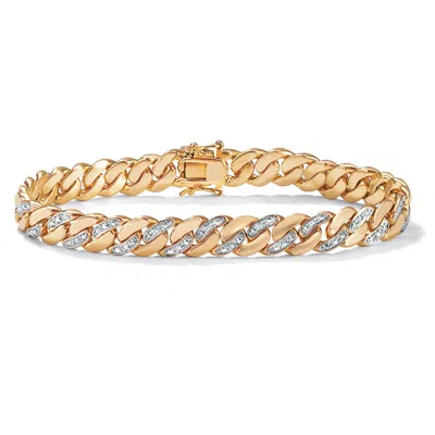 Palm Beach Jewelry Men's Diamond Accent Curb-link Bracelet Yellow Gold-plated 9.5" In White