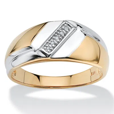 Palm Beach Jewelry Men's Diamond Accent Gold-plated Sterling Silver Diagonal Ring In White