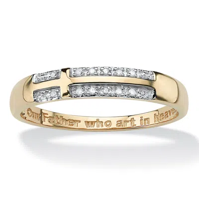Palm Beach Jewelry Men's Diamond Accent "lord's Prayer" Cross Wedding Band In 10k Yellow Gold In White