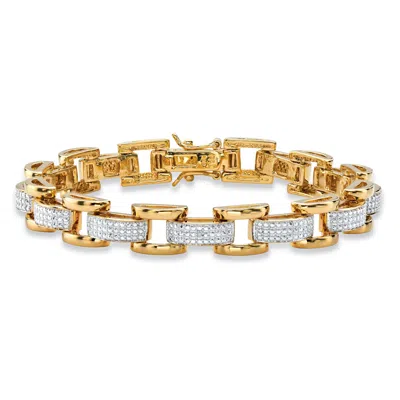 Palm Beach Jewelry Men's Diamond Accent Pave-style Yellow Gold-plated Fancy-link Bracelet 8.5" In White