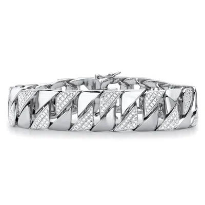 Palm Beach Jewelry Men's Diamond Accent Silvertone Interlocking-link Bracelet 8.5" In White