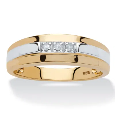 Palm Beach Jewelry Men's Diamond Accent Two-tone Band In 18k Yellow Gold-plated Sterling Silver In White