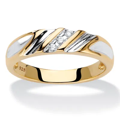 Palm Beach Jewelry Men's Diamond Accent Two-tone Gold-plated Sterling Silver Diagonal Wedding Band In Yellow