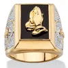 Palm Beach Jewelry Men's Emerald-cut Genuine Black Onyx Gold-plated Praying Hands Two-tone Ring In Black