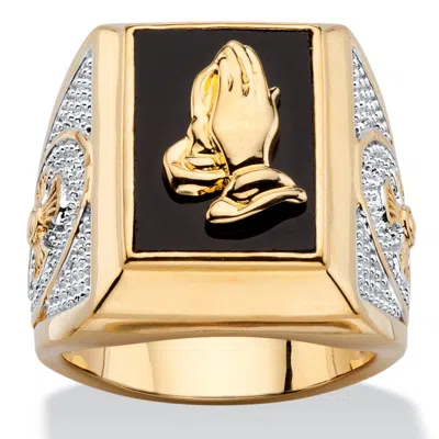Palm Beach Jewelry Men's Emerald-cut Genuine Black Onyx Gold-plated Praying Hands Two-tone Ring