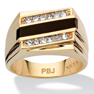 Palm Beach Jewelry Men's Emerald-cut Genuine Onyx Crystal Accent Gold-plated Classic Ring In Black