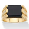 Palm Beach Jewelry Men's Emerald-cut Gold-plated Simulated Black Onyx Rectangle Ring In Yellow