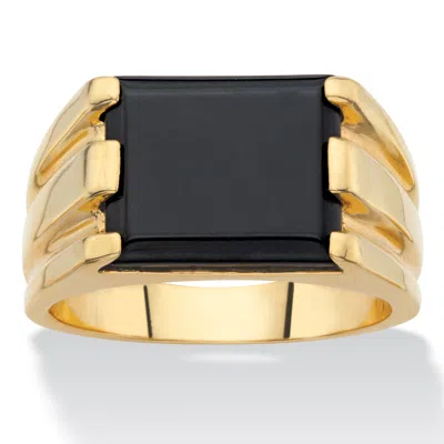 Palm Beach Jewelry Men's Emerald-cut Gold-plated Simulated Black Onyx Rectangle Ring In Yellow