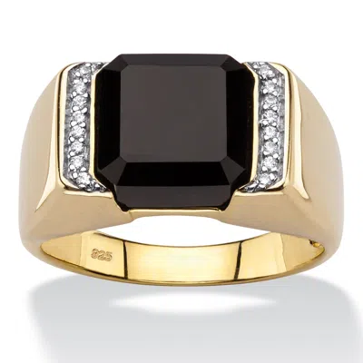 Palm Beach Jewelry Men's Genuine Black Onyx And Cz Accent 18k Gold-plated Silver Square Ring