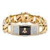 Palm Beach Jewelry Men's Genuine Black Onyx And Cz Gold-plated Masonic Curb-link Bracelet 8"