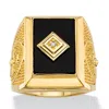 Palm Beach Jewelry Men's Genuine Black Onyx And Diamond Accent Gold-plated Textured Cross Ring In Black