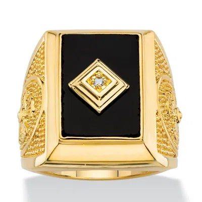 Palm Beach Jewelry Men's Genuine Black Onyx And Diamond Accent Gold-plated Textured Cross Ring