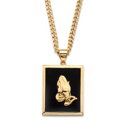 Palm Beach Jewelry Men's Genuine Black Onyx Gold-plated Praying Hands Pendant Necklace 22"