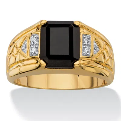 Palm Beach Jewelry Men's Genuine Emerald-cut Black Onyx And Diamond Accent 18k Gold-plated Ring In Yellow