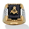 Palm Beach Jewelry Men's Genuine Onyx And Crystal Two-tone Masonic Ring Gold-plated Sizes 8-16