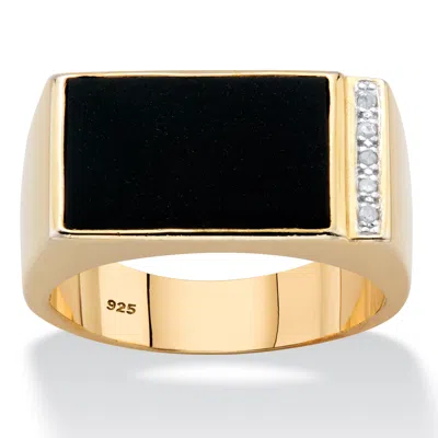 Palm Beach Jewelry Men's Genuine Onyx And Diamond Accent Gold-plated Silver Rectangular Ring In Yellow