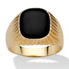 Palm Beach Jewelry Men's Genuine Onyx Yellow Gold-plated Ribbed Ring