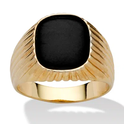Palm Beach Jewelry Men's Genuine Onyx Yellow Gold-plated Ribbed Ring