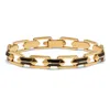 Palm Beach Jewelry Men's Gold Ion-plated Stainless Steel And Black Enamel Link Bracelet 8-inch