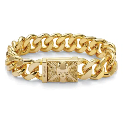 Palm Beach Jewelry Men's Gold Ion-plated Stainless Steel Skull Link Bracelet 8.5 Inch