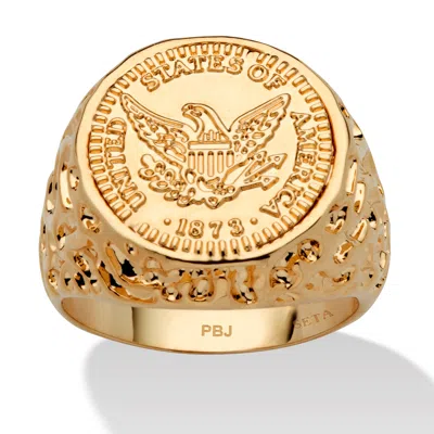 Palm Beach Jewelry Men's Gold-plated American Eagle Coin Replica Nugget-style Ring In Yellow