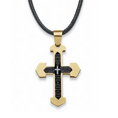 Palm Beach Jewelry Men's Lord's Prayer Cross Pendant Necklace Gold Ion-plated Stainless Steel In Yellow