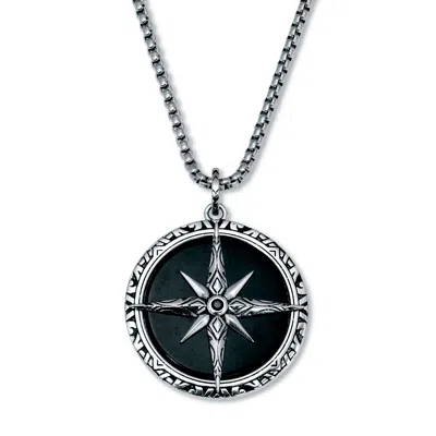 Palm Beach Jewelry Men's Natural Black Onyx Antiqued Stainless Steel Pendant Necklace 24-inch