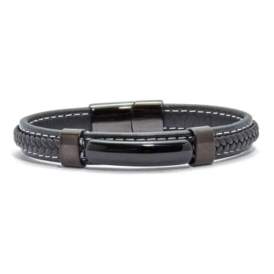 Palm Beach Jewelry Men's Natural Black Onyx Black Ruthenium-plated Magnetic Bracelet 9-inch