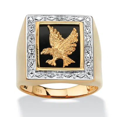 Palm Beach Jewelry Men's Onyx And Diamond Accented Eagle Ring Gold-plated Sterling Silver In Black