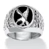 Palm Beach Jewelry Men's Onyx Eagle Nugget Ring In .925 Sterling Silver In White