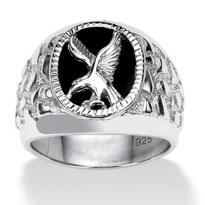 Palm Beach Jewelry Men's Onyx Eagle Nugget Ring In .925 Sterling Silver In White