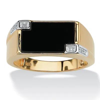 Palm Beach Jewelry Men's Onyx Rectangular Ring In 14k Yellow Gold-plated Sterling Silver